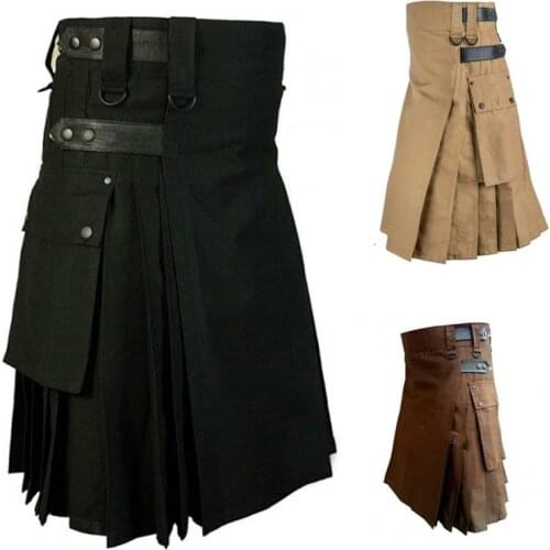 Fashion Scottish Men Adult Traditional Kilt Medieval Metal Vintage Gothic Punk Pleated Skirt Halloween Carnival Cosplay Costumes