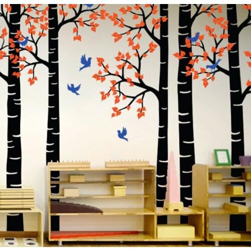 Fashion Style Kids Nursery Bedroom Sweet Decorative Wall Sticker Nursery Large Tree With Flying Birds Birch Tree Vinyl DecalT-12