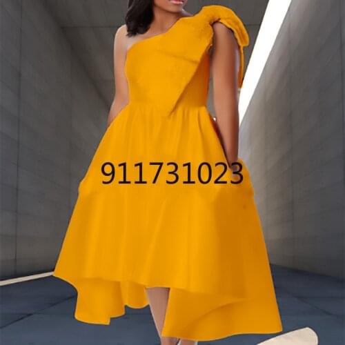 Fashion Sexy One Shoulder Bowtie Birthday Party Dress Women High Wiast A Line Pleated Evening Celebrate Club Date Out African