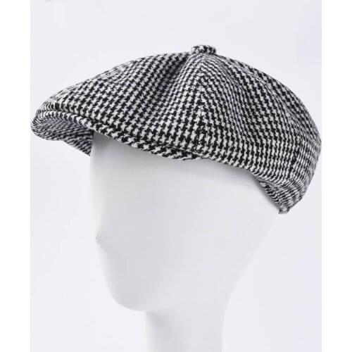 Fibonacci Fashion Houndstooth Plaid Newsboy Caps for Men Beckham Nylon Flat Top Ivy French Beret Hats