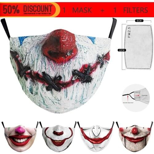 Fashion Halloween Cospaly Horror Clown Mouth Face-Masks Womens Men Unisex Protection Cycling Spots Breathable Adult Party Mask