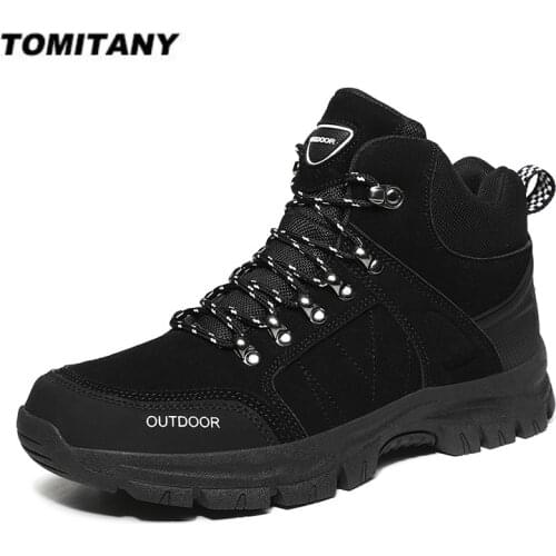 Men Boots Spring Autumn Warm Short Plush Snow Boots Outdoor Male Hiking Ankle Boots Work Shoes Fashion Comfortable Men Sneakers
