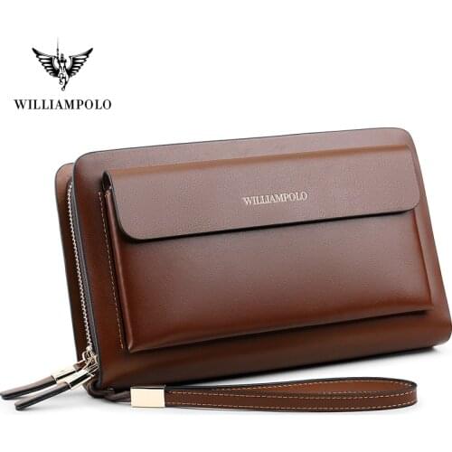 WILLIAMPOLO Clutch Bag High Quality Mens Clutch Wallet Luxury Designer Wallet Men Organizer Wallet With Strap PL162