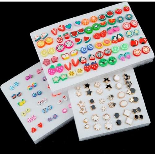 36/18pairs Women Plastic Crystal Small Stud Earrings Set Girl Heart Star Animal Moon Crown Sun Flower Earring Brincos Jewelry