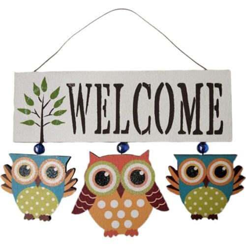 Wall Hanging Notice Board Wooden Owl Welcome Sign for Outdoor Garden Front Door