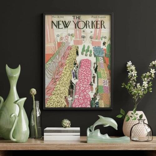 The New Yorker Magazine Cover Vintage Poster Canvas Print Wall Art Retro Picture Flower Market Scenery Painting Home Decoration