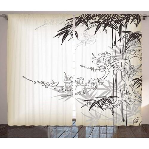 Japanese Traditional Style Window Curtains Home Decor Living Room Curtains Bamboo Sakura Tree Theme Bedroom Window Drapes