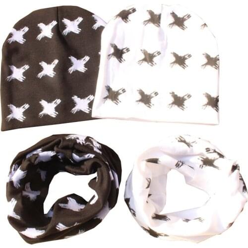 Wholesale beautiful cartoon boy girl hat scarf set 2 pcs in set baby hat cap infant