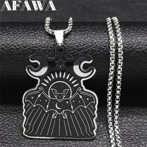 2021 Stainless Steel Bat Moon Pendant Necklace for Women/Men Black Silver Color Necklaces Jewelry collier inoxydable N3641S02