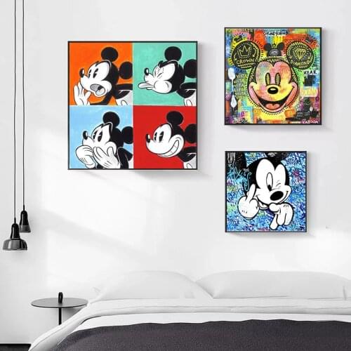 Disney Graffiti Art Cartoon Canvas Prints Mickey and Minnie Posters and Printd Abstract Wall Pictured for Living Room Home Decor