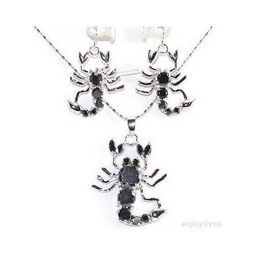Red Pink Blue Black Cubic Zirconia Crystal Scorpion Pendant Earrings & Necklace