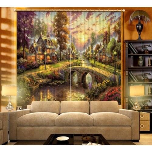 Curtains European town landscape 3D Curtains For Living room Kitchen Curtains Custom Window Curtains