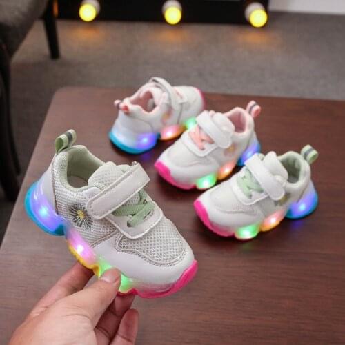 Sports Running Shoes LED Lights Summer New Style Childrens Baby Boy Shoes Mesh Sneakers Lightweight And Soft Comfortable