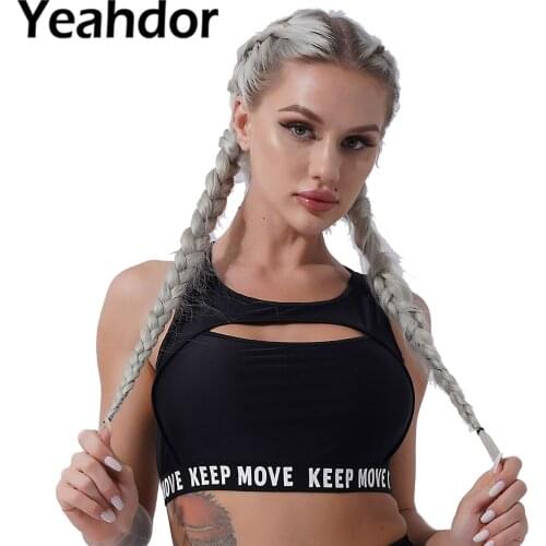 Sports Tops for Women U Neck Printed Cross at Rear Open Back Hollow Out Front Removable Bust Pads Gym Yoga Workout Bras Top