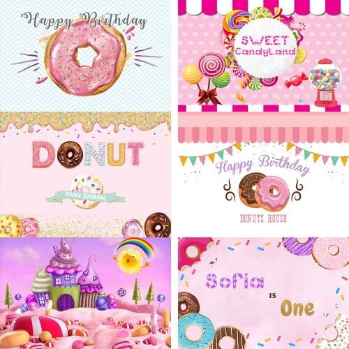 Donut Theme Backdrops for Photography Birthday Party Banner Decor Sweet Chocolate Kids 1st Birthday Photo Background Photocall