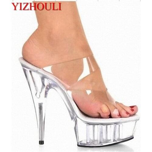 15cm crystal high-heeled shoes/romantic sweet bride party princess catwalk shows performance Slippers