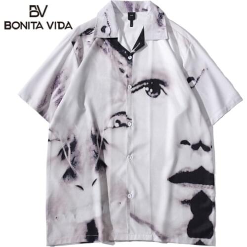 Bonita Vida Funy Print Hip Hop Men Short Sleeve Shirt Summer Vintage Hawaiian Thin Harajuku Beach Shirts Fashion Tops