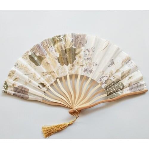 Chinese Style Folding Fan Vintage Handmade Fold Hand Held Flower Silk Fan Art Craft Gift Wedding Party Dance Hand Fan Home Decor