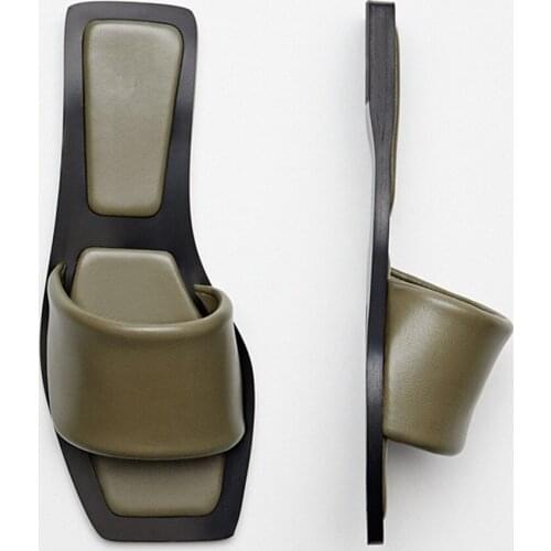 Jenny&Dave England Office Lady Fashion Simple Solid Cowhide Leather Flip Flops Slippers Women Shoes Woman Summer Slides Shoes