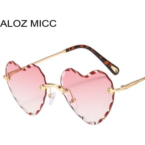 ALOZ MICC Sexy Love Heart Sunglasses Women Brand Designer Rimless Metal Sun Glasses Female Pink Grey Gradient Oculos UV400 Q235