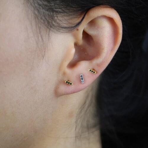 2021 Minimalism Tiny Stud Earrings Pave Black Cz Tiny Cute Studs Jewelry For Girls Women Simple Bar 925 sterling Silver Earrings