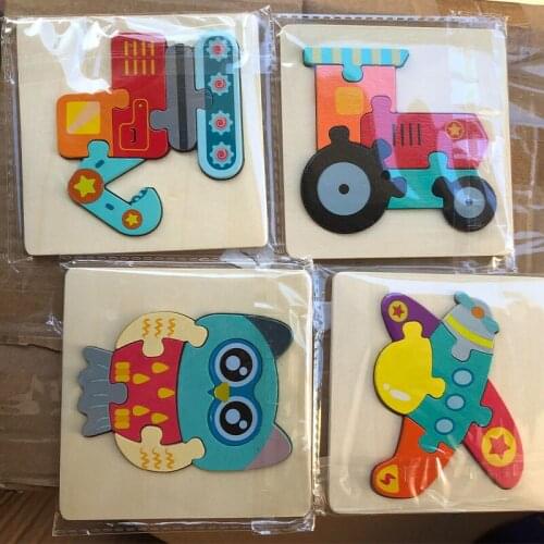 3D Wooden Puzzle Jigsaw Toys For Children Cartoon Animal Puzzles Intelligence Kids Early Educational Toys