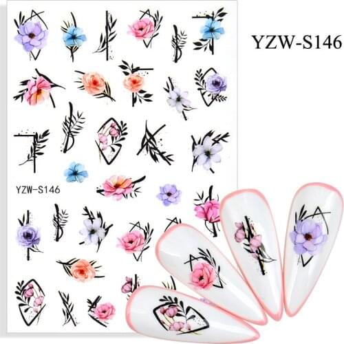 YWK 43 Styles Flower Leaves Water Decasl Stickers Floral Geometric Lines Transfer Water Sliders For Nails Manicures Decoration