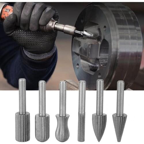 6Pcs 6mm Shank Tungsten Steel Rotary Burr Wood File Metal Engraving Grinding Bit Marble Jade Bone Woodworking Power Carving Tool