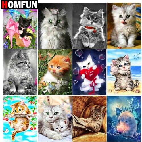 HOMFUN Diamond Painting Full Square/Round Drill 5D DIY "Animal cat flower" Daimond Embroidery Rhinestone Cross Stitch Decor