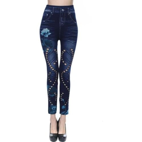 Free Size Women Lotus Elastic Ripped Sexy High Waist Jeans Female Seamless Fashion Cotton Blended Hollow Cut Slim Trousers