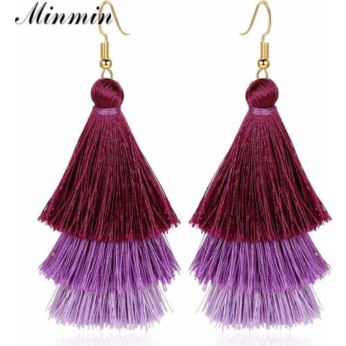 Minmin Bohemian Colorful Long Tassel Earrings for Women Ethnic Fringe Dangle Earrings Handmade Statement Fashion Jewelry MEH1182
