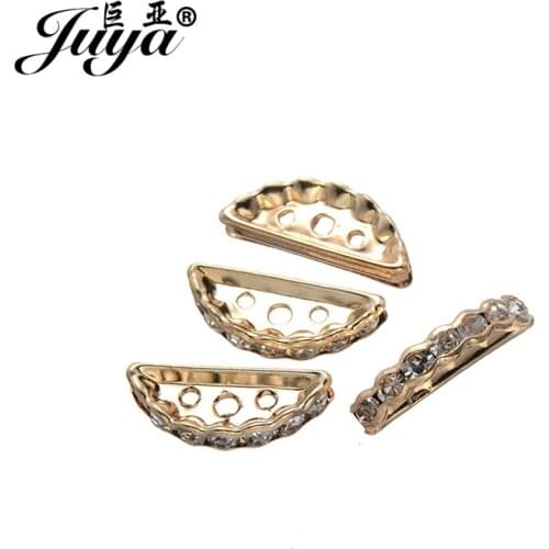 JUYA DIY Jewelry Making 50pcs Three Holes Beads for Women Necklace Charms 18.9x7.6mm Pretty Zinc Alloy Crystal Spacer Beads