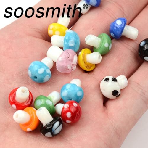 10pcs Handmade Lampwork Glass Mushroom Beads Loose Spacer Beads for Jewelry Making Bracelet Earrings Accessories DIY