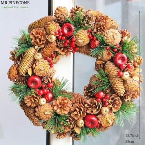 D13.7" Pinecone Wreath Christmas Wreath Wedding Decoration Home Decor Berry Apple Autumn Harvest Decor Gold Handcraft Hangers