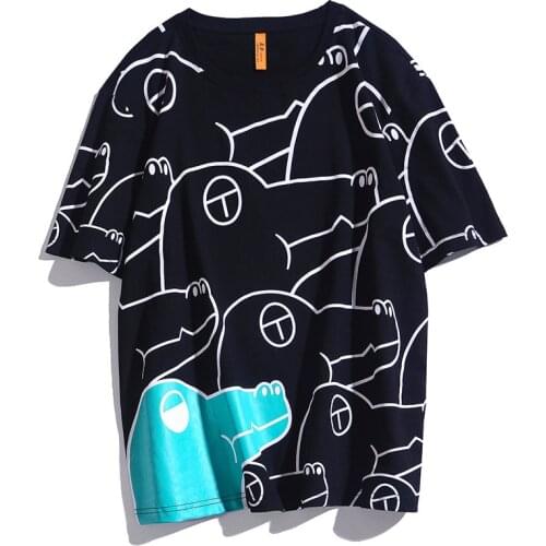 Men T Shirt Anime Crocodile Full Print Harajuku Male Tshirt Hip Hop Streetwear 2021 Summer 100% Cotton Oversized Men T-shirts