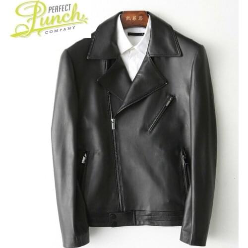 Mens Spring Autumn Short Genuine Jacket Men Motorcycle Sheepskin Coat Leather Jackets Flight KFS180199-1