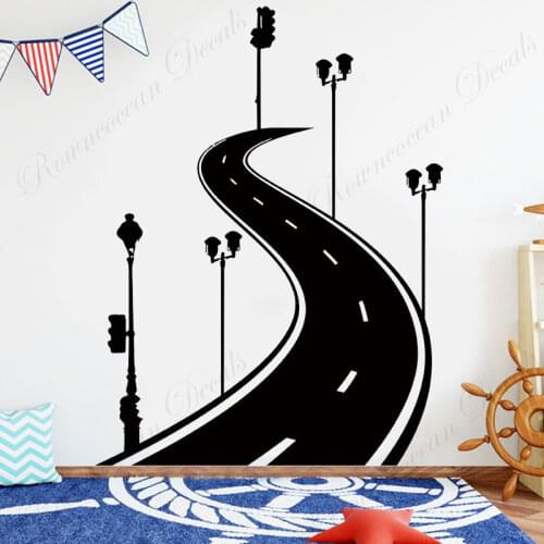Road Lights Tire Track Road Sign Wall Sticker Vinyl Art Home Decor Living Room Kids Bedroom Nursery Decals Removable Mural A688