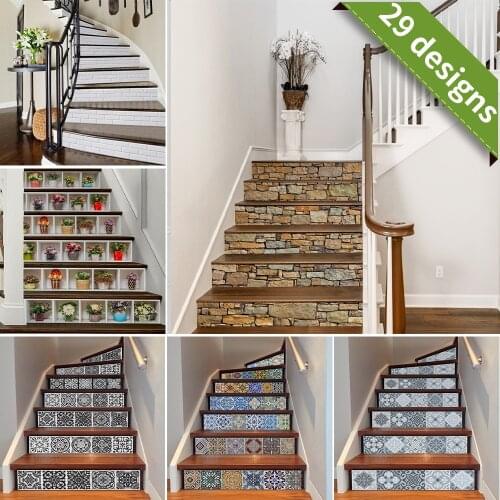 Funlife®18*100cm*6pcs Flower Collection Stair Sticker Waterproof PVC Self-adhesive for Stairway Bathroom Kitchen Home Decor