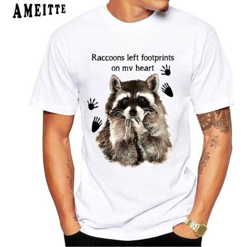 Clever Raccoons Print T-Shirt Fashion Mens Short Sleeve Funny Animal Design Boy Casual Tops Man White Tee shirt