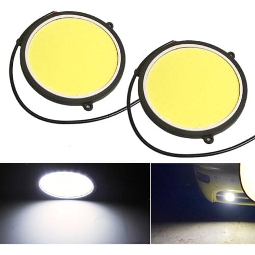 HNAUTP 2Pcs 88mm Round COB DRL High Power Car LED Daytime Running Lights White Auto Day Light Rubber Shell Fog Lamp Bulbs 12V