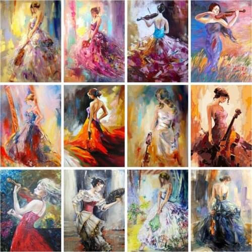 Huacan Full Square Diamond Painting Violin Girl 5d Diy Mosaic Embroidery Fantasy Lady Home Decor Rhinestone Pictures