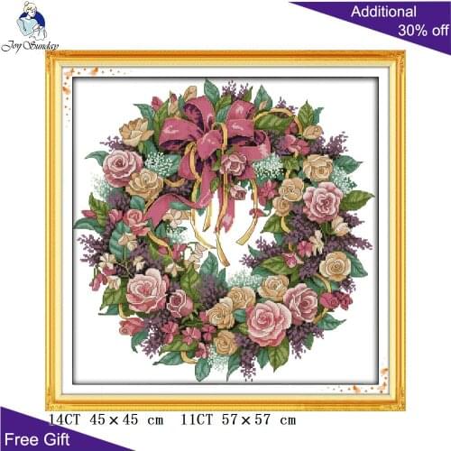 Joy Sunday Wreath Home Decor J333 Counted Stamped A Wreath Of Roses Needlework Embroidery DIY Cross Stitch kits