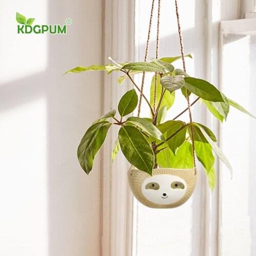 Modern Handmade Ceramic Vase Nordic Ins Sloth Head Hanging Bowl-shaped Succulents Flower Pot Wall Home Decoration Ornaments