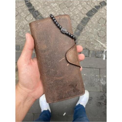 Karali Leather Phone Compartment Crazy Brown Ziplock Genuine Leather Wallet-zircon Bracelet Gift