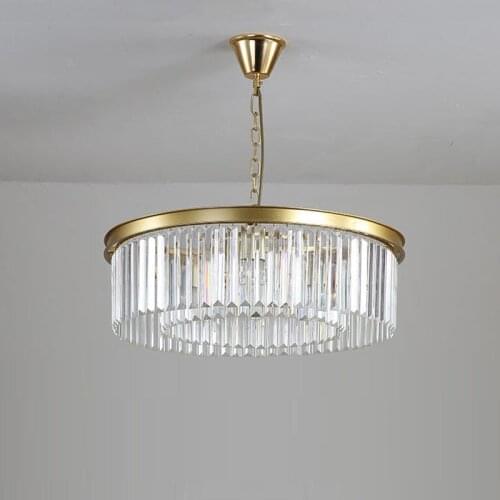 Round Crystal Chandelier Lights Hanging Light LED Crystal Chandelier Lights Dining Room Lamp Retro Living Room