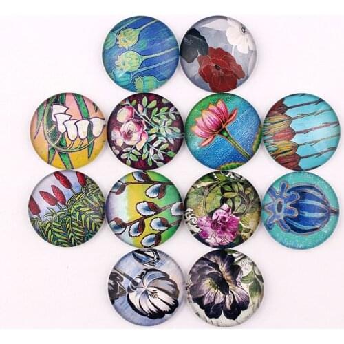 New Handmade 6 Size Glass Mixed Lotus Flower Round Flatback Camo Cabochon Domed DIY Jewelry Charm Photo Pendant Setting