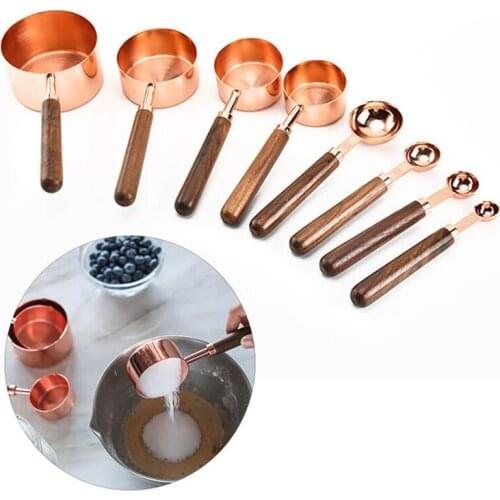 4 Set Rose Gold Stainless Steel Measuring Cups and Spoons for Liquid Dry Ingredients Kitchen Cooking Measuring Tool Wholesale