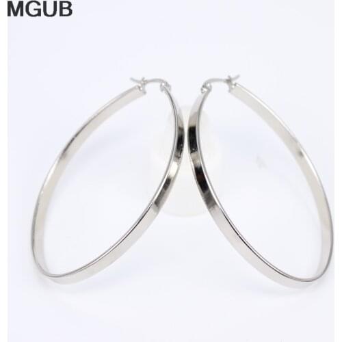 High quality Stainless Steel silver color Oval Hoop Earrings Simple Diameter 40-60MM Earring For Women Jewelry LH846