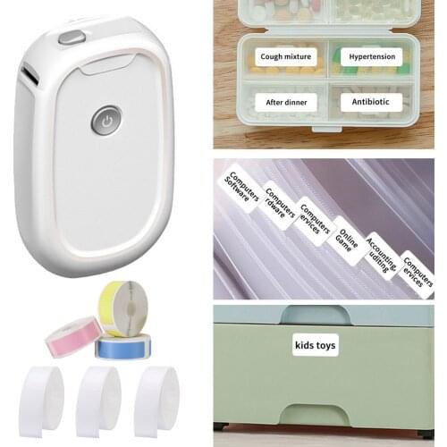 Mini Portable Bluetooth Thermal Printer Wireless Pocket Label Printer Suitable for Android IOS with 6 Rolls Label Paper