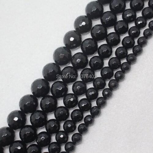 Mini. Order is $7 !!4-18mm Natural Faceted Onyx Black Agates DIY Round Spacer Loose Beads 15"